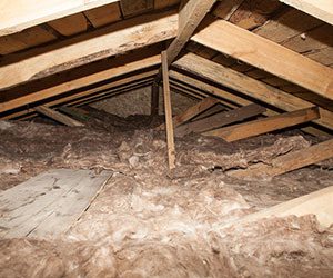 Attic with broken or old insulation