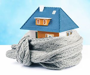insulated home wrapped with a scarf around it