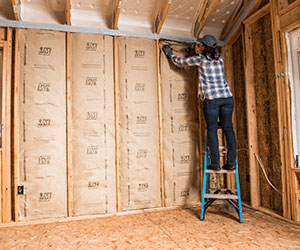 kraft-faced fiberglass batt insulation installed in wall cavity
