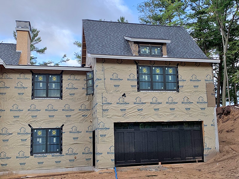 Exterior of custom home under construction