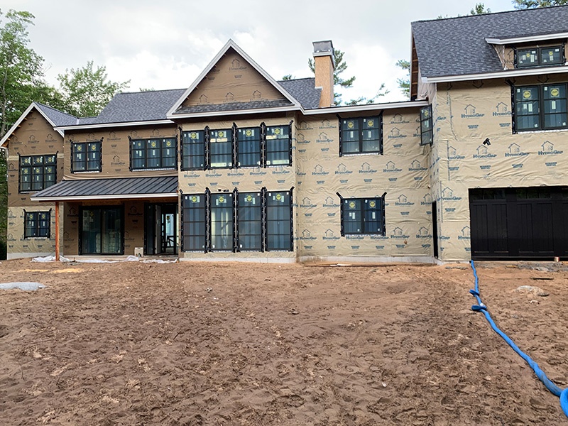 Exterior of custom home under construction